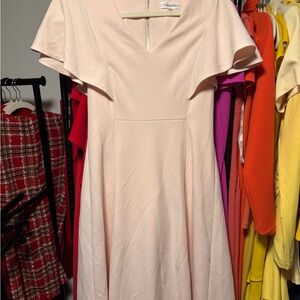 Calvin Klein Blush Pink Midi Fit-and-Flare Dress